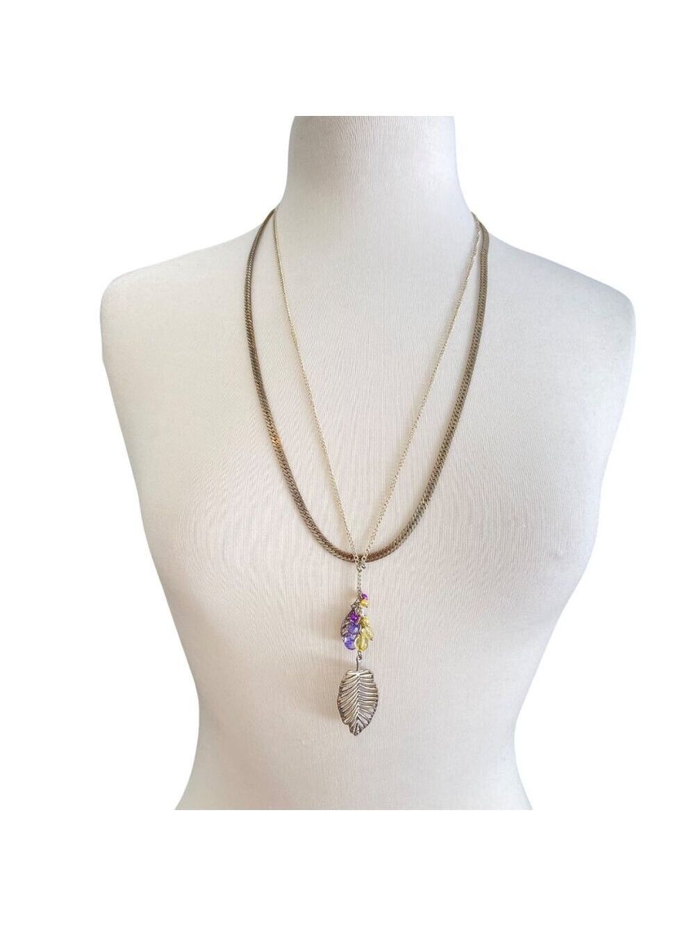 Layered Boho-Style Necklace With Leaf Pendant & Colorful Beads charms boho chic
